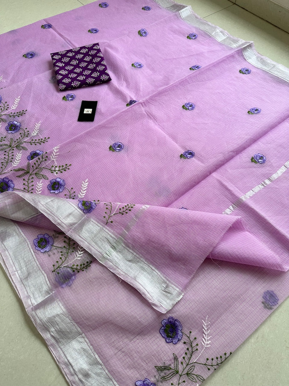 Embroidered Kota Cotton Doria Saree