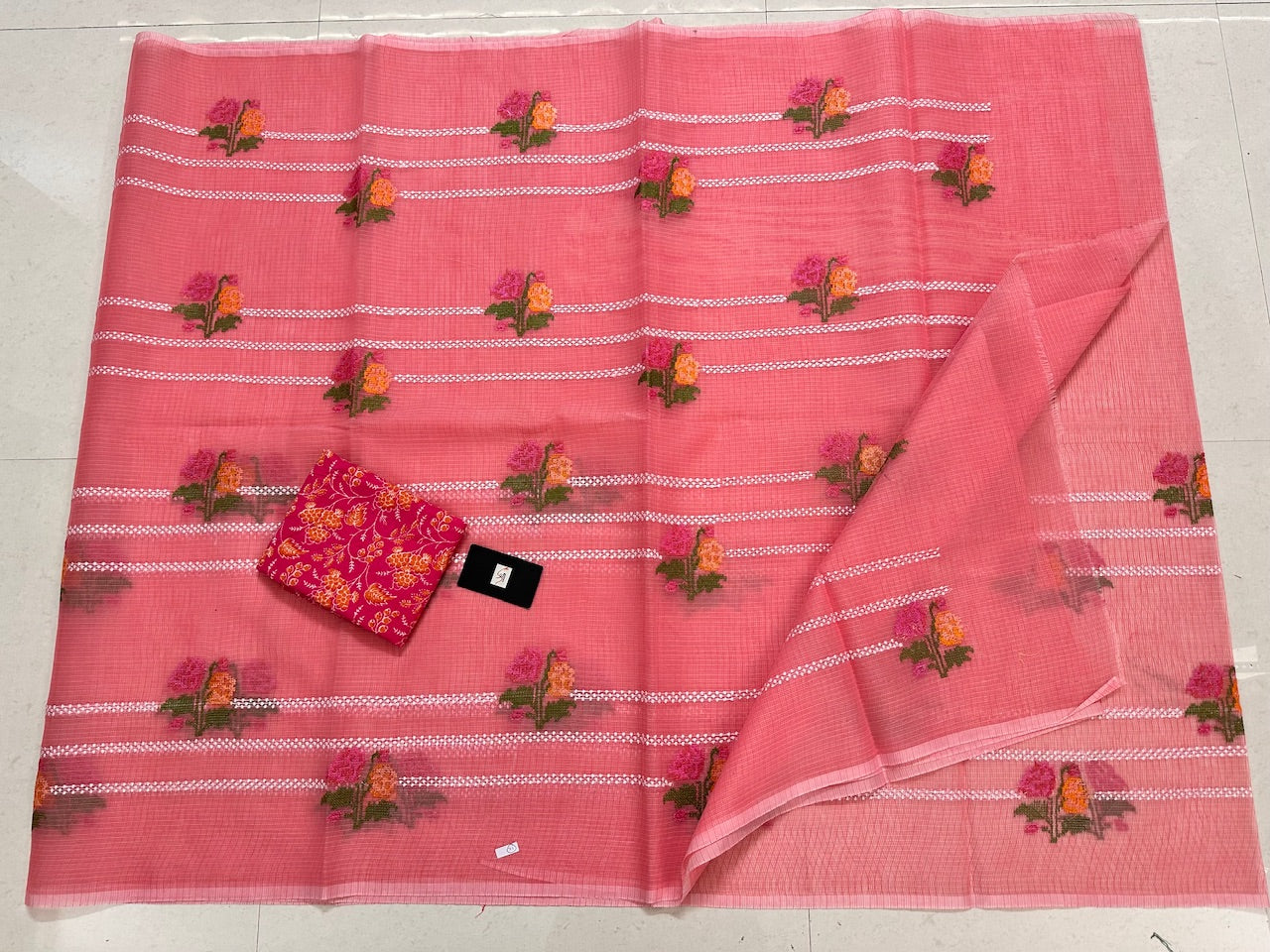 Embroidered Kota Cotton Doria Saree