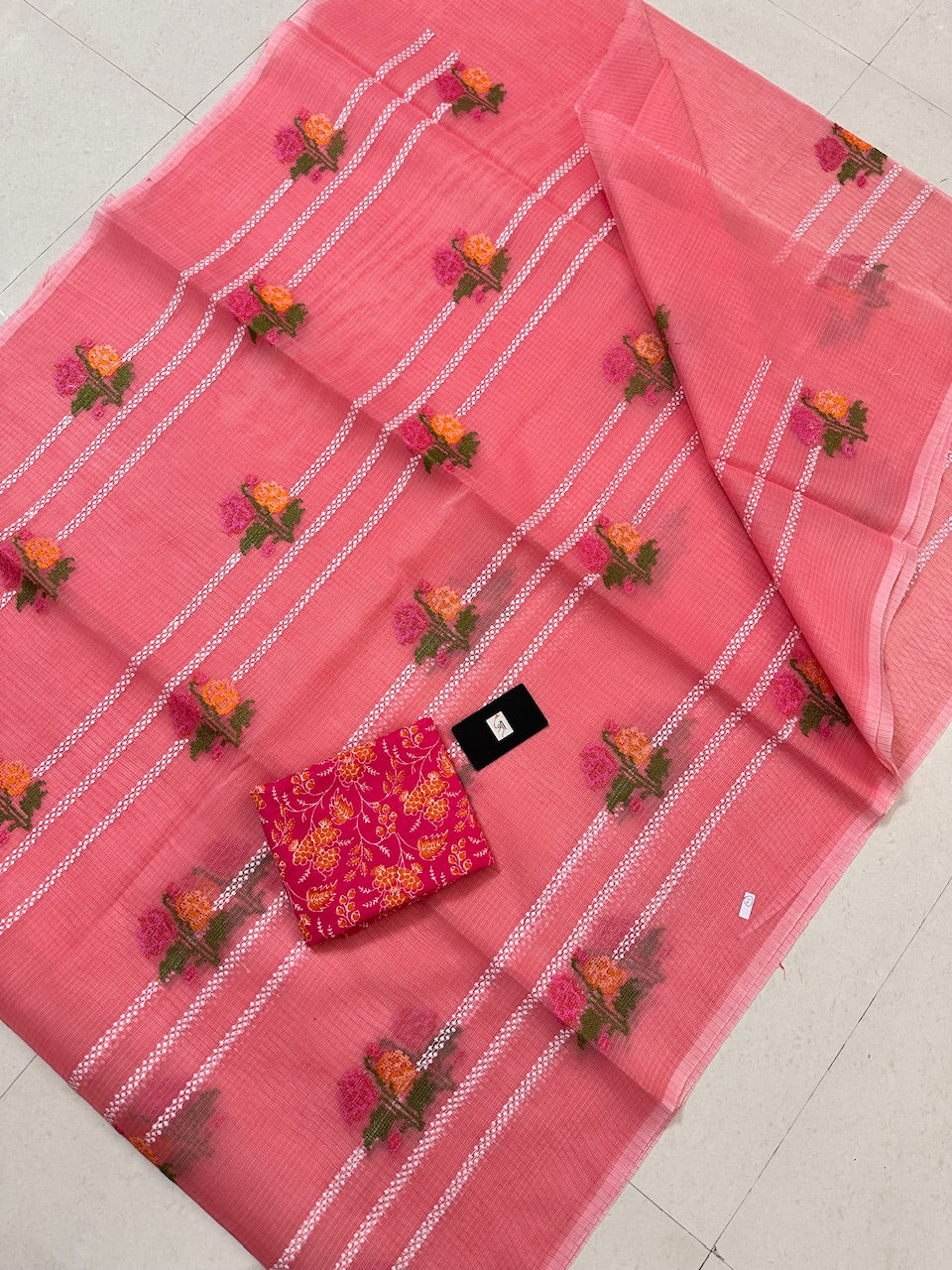 Embroidered Kota Cotton Doria Saree