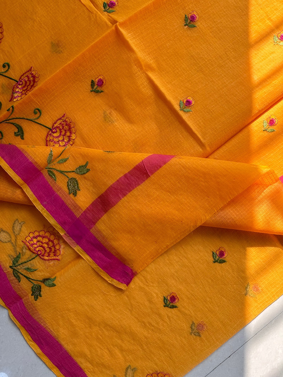 Embroidered Kota Cotton Doria Saree