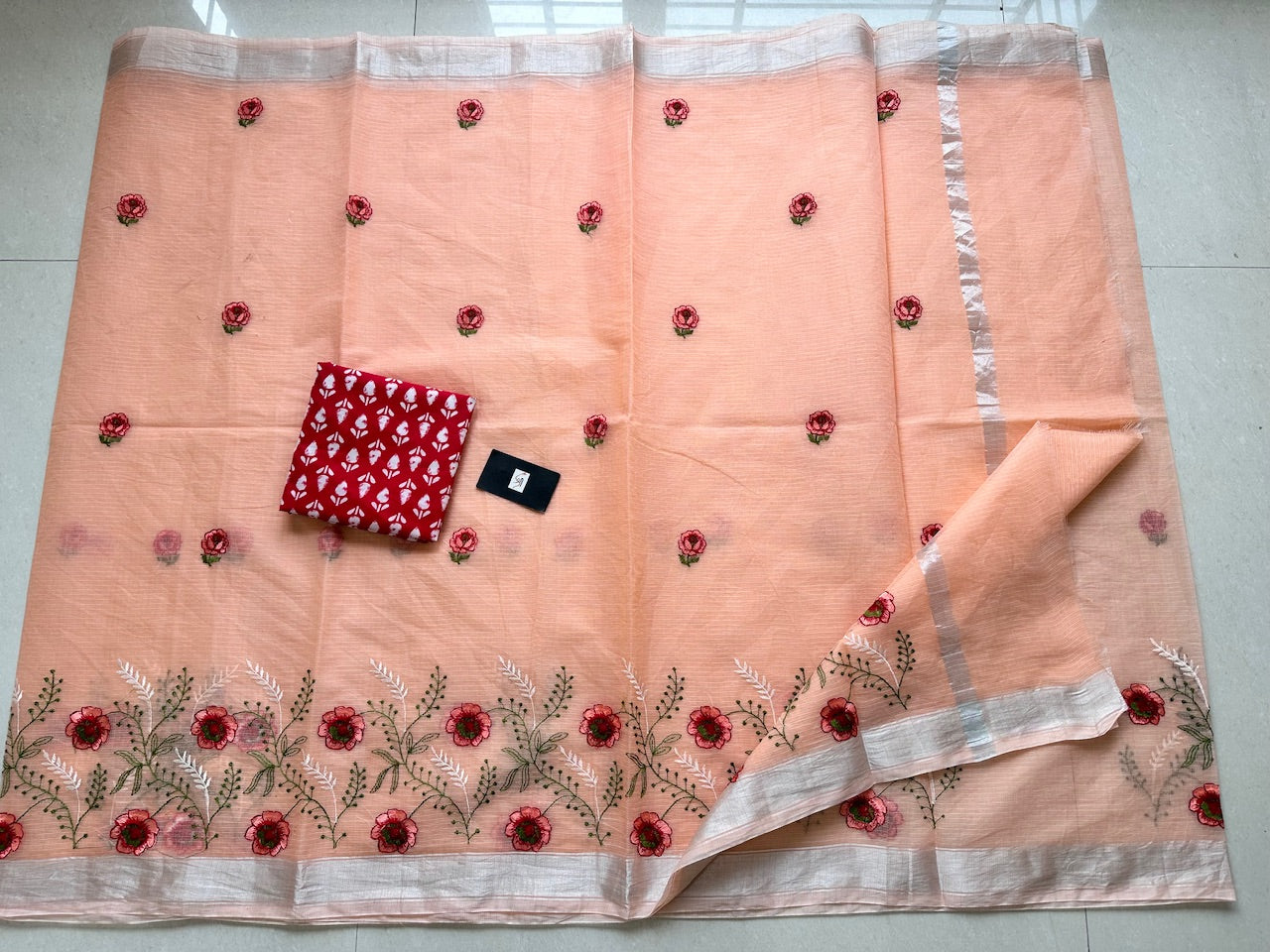 Embroidered Kota Cotton Doria Saree