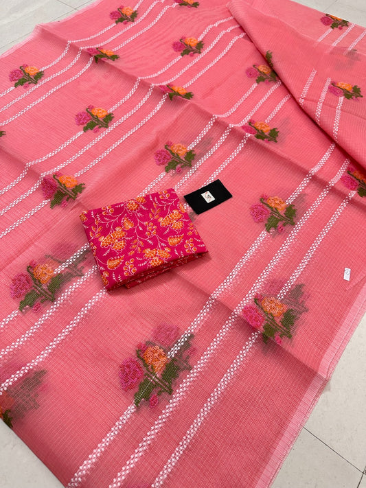 Embroidered Kota Cotton Doria Saree