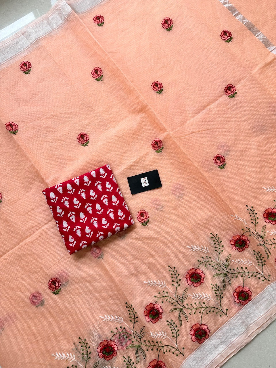 Embroidered Kota Cotton Doria Saree