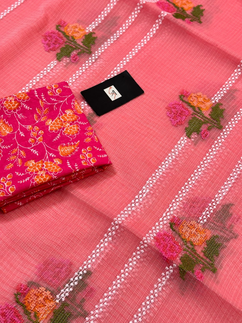 Embroidered Kota Cotton Doria Saree