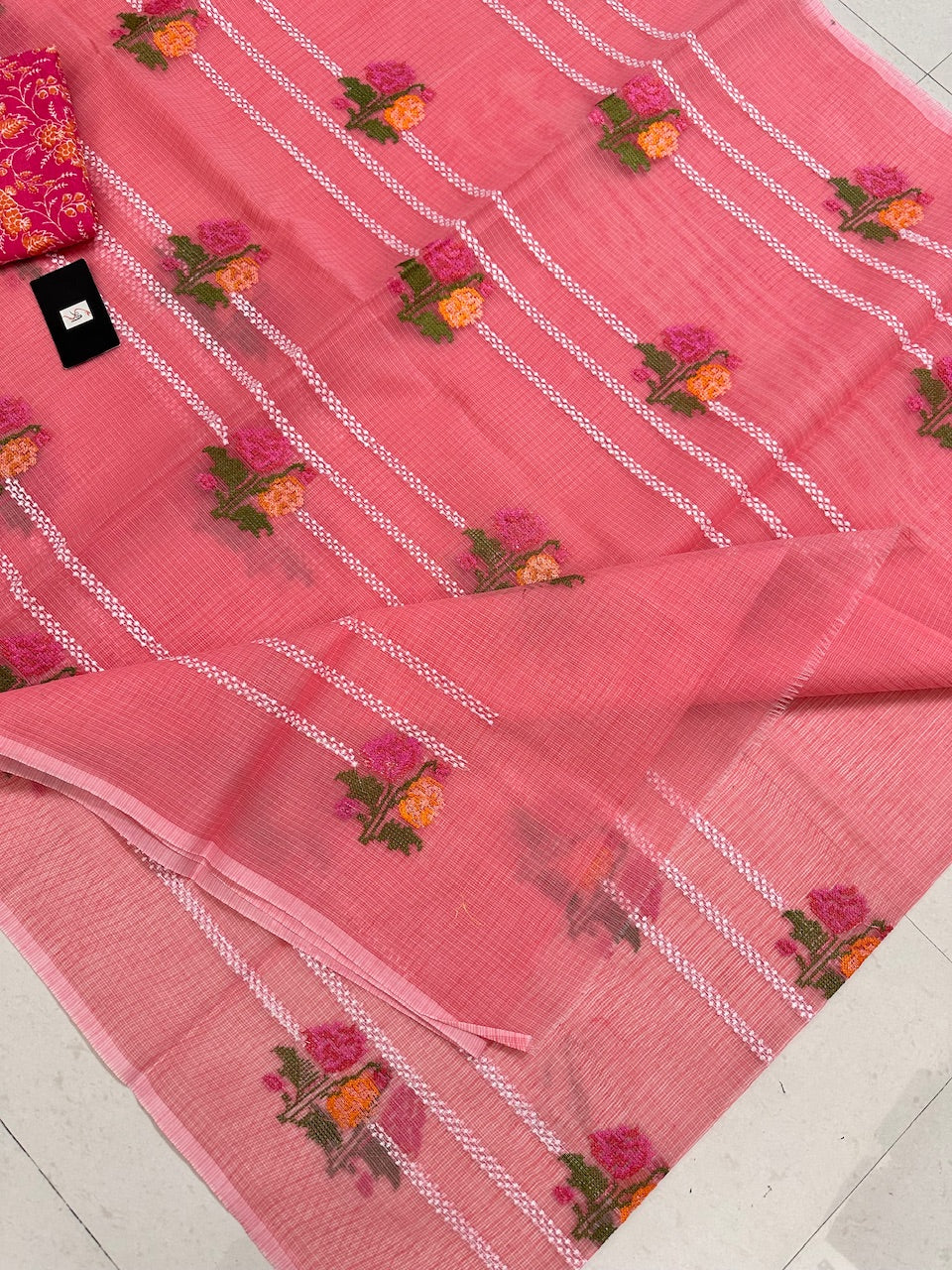 Embroidered Kota Cotton Doria Saree