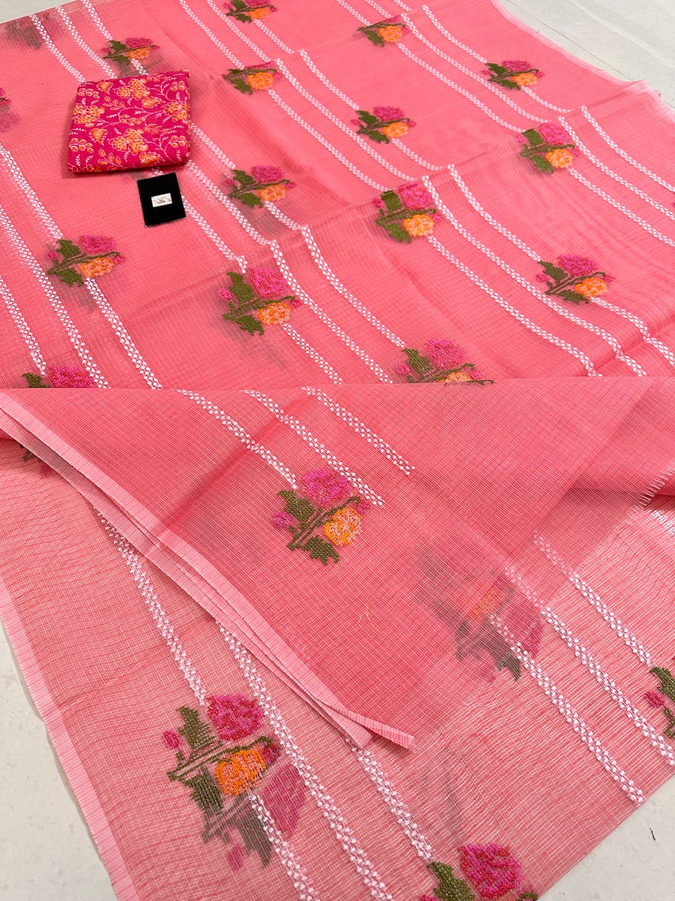 Embroidered Kota Cotton Doria Saree