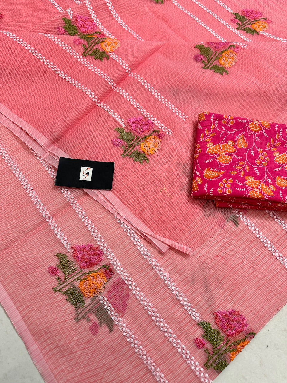 Embroidered Kota Cotton Doria Saree