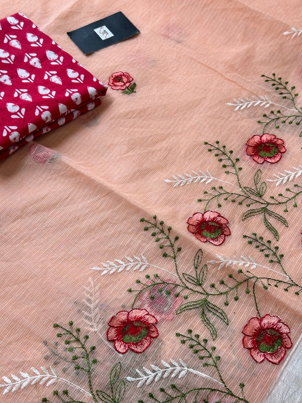 Embroidered Kota Cotton Doria Saree