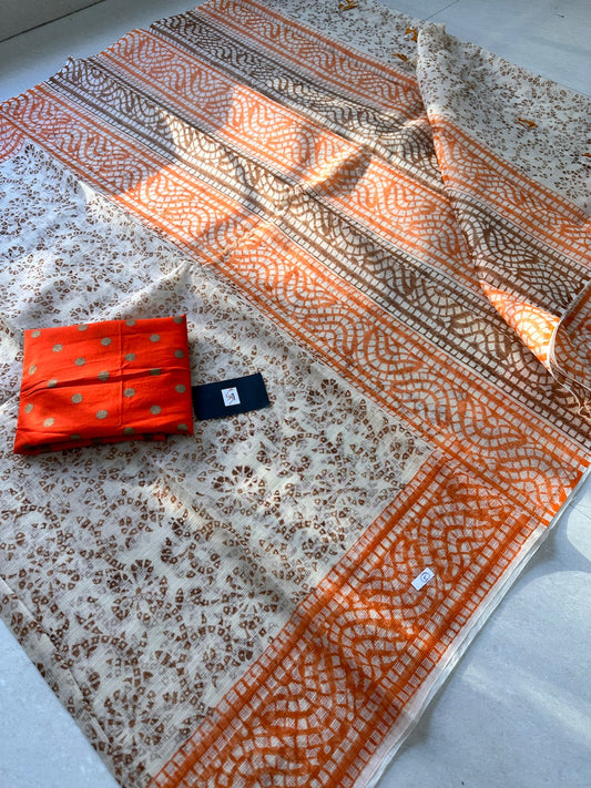 HandBlock Printed Kota Cotton Doria Saree