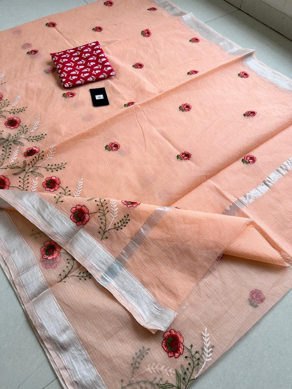 Embroidered Kota Cotton Doria Saree