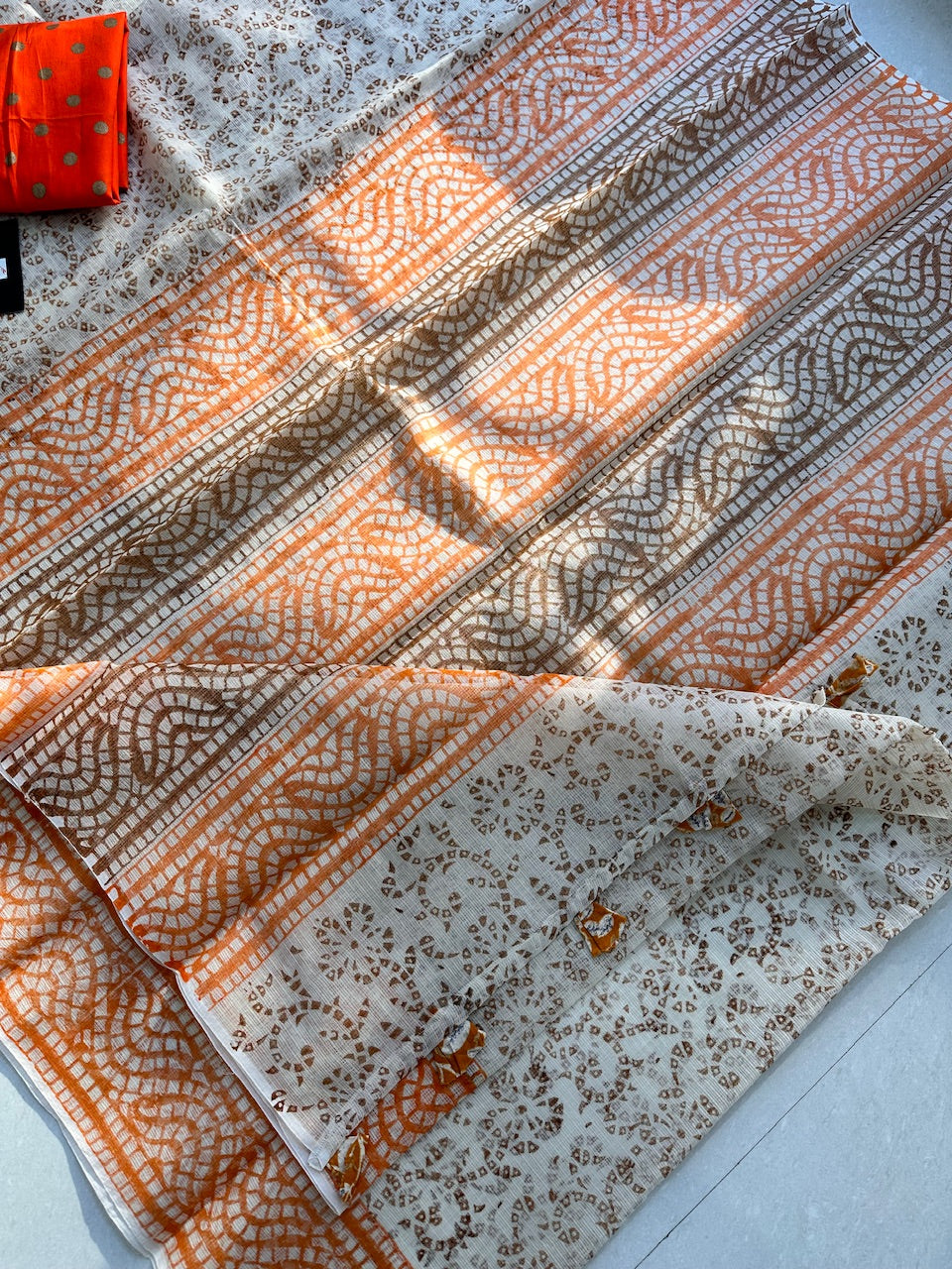 HandBlock Printed Kota Cotton Doria Saree