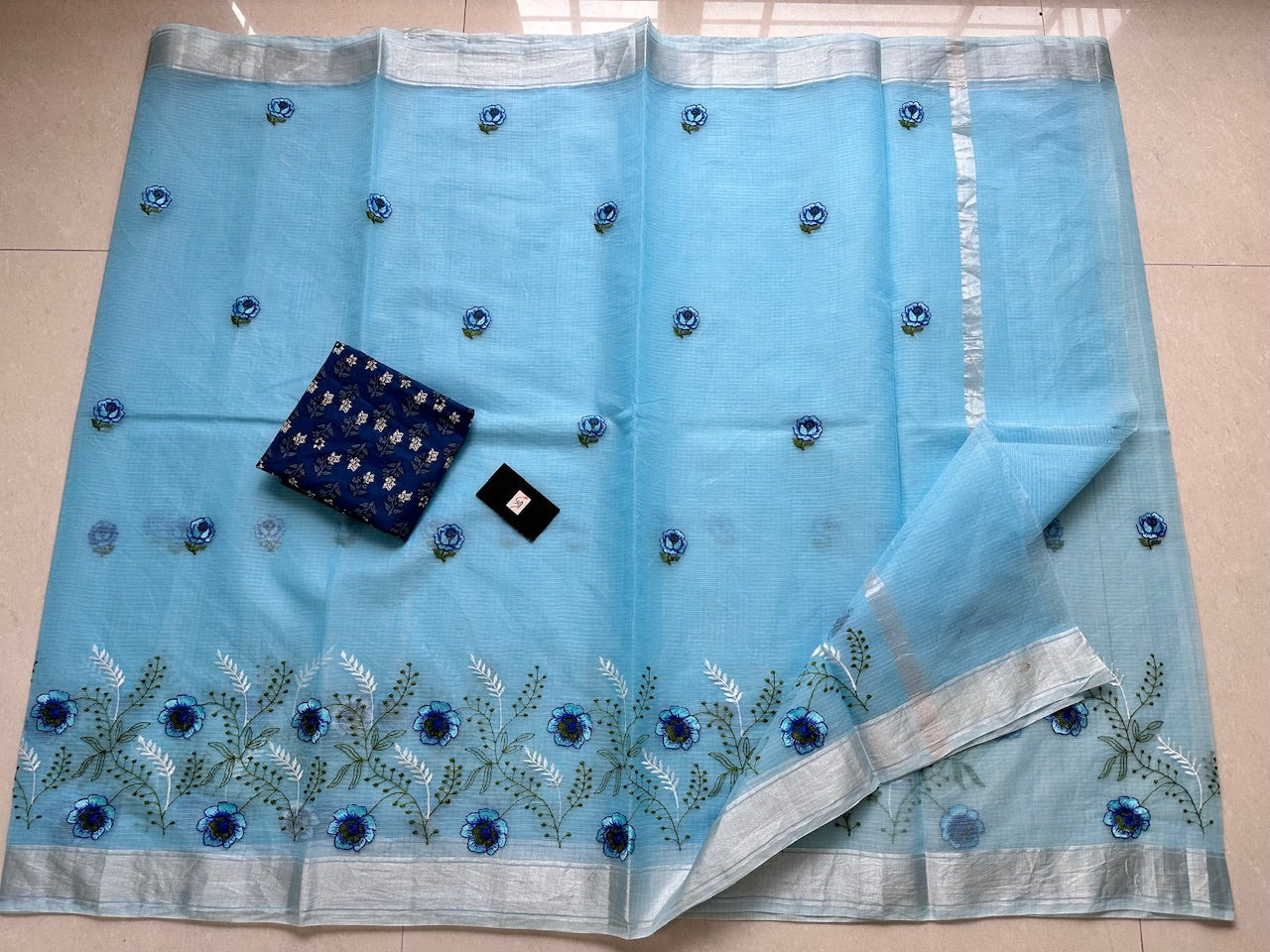 Embroidered Kota Cotton Doria Saree