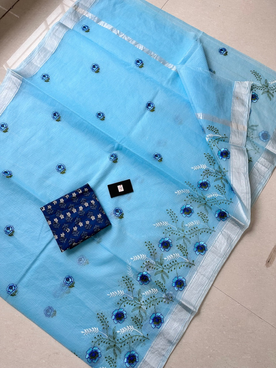 Embroidered Kota Cotton Doria Saree