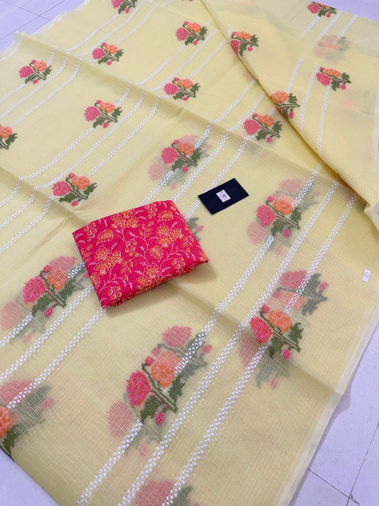 Embroidered Kota Cotton Doria Saree