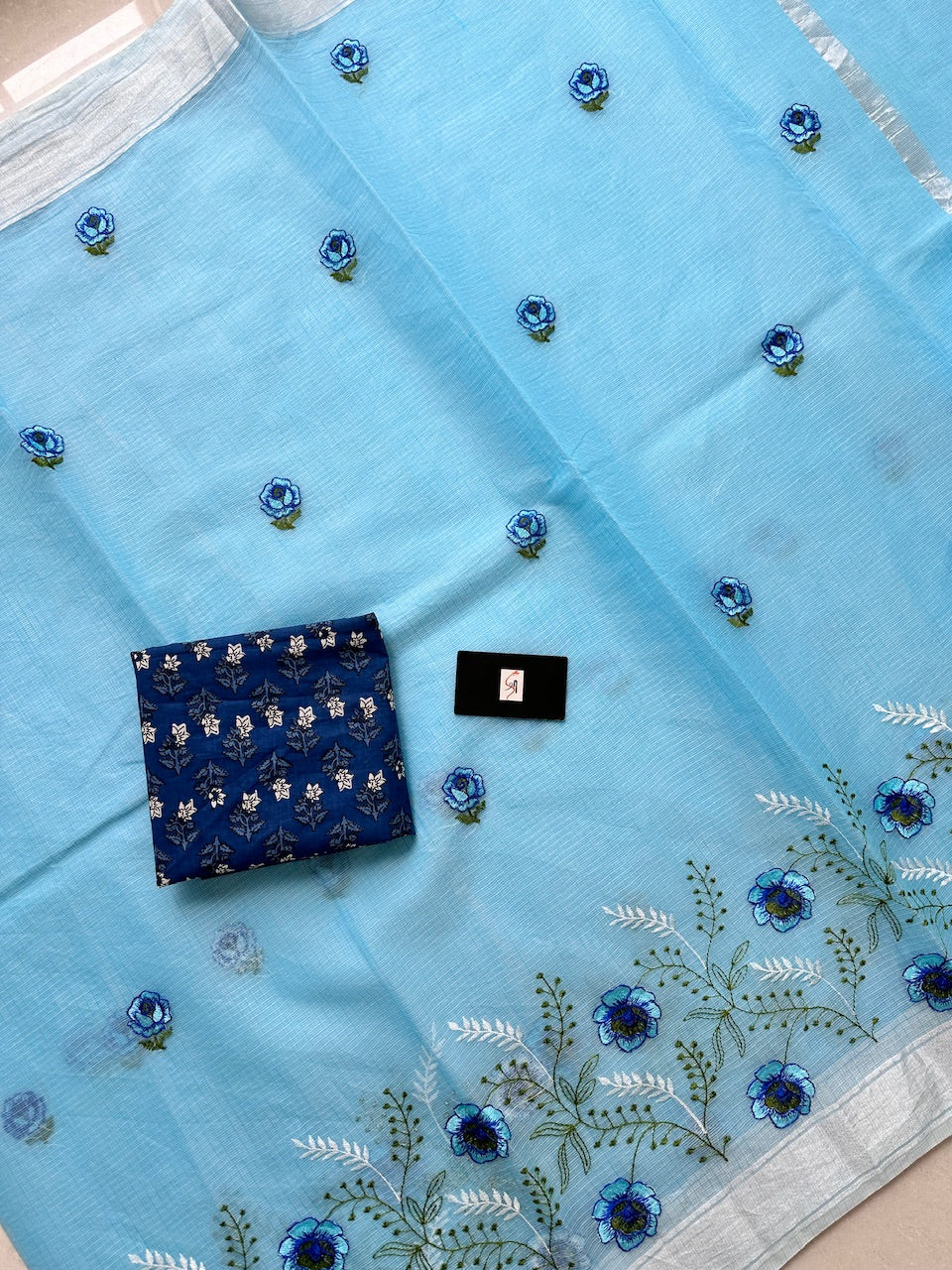 Embroidered Kota Cotton Doria Saree