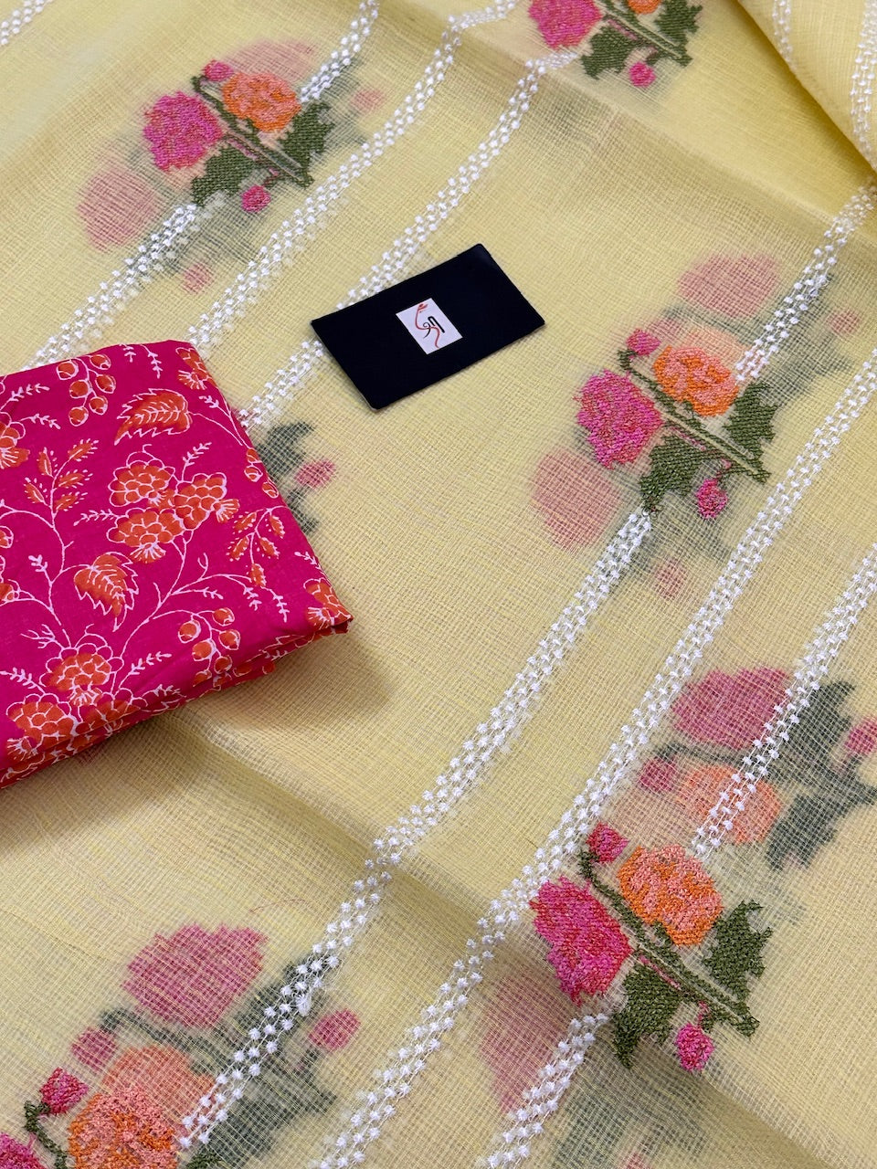 Embroidered Kota Cotton Doria Saree