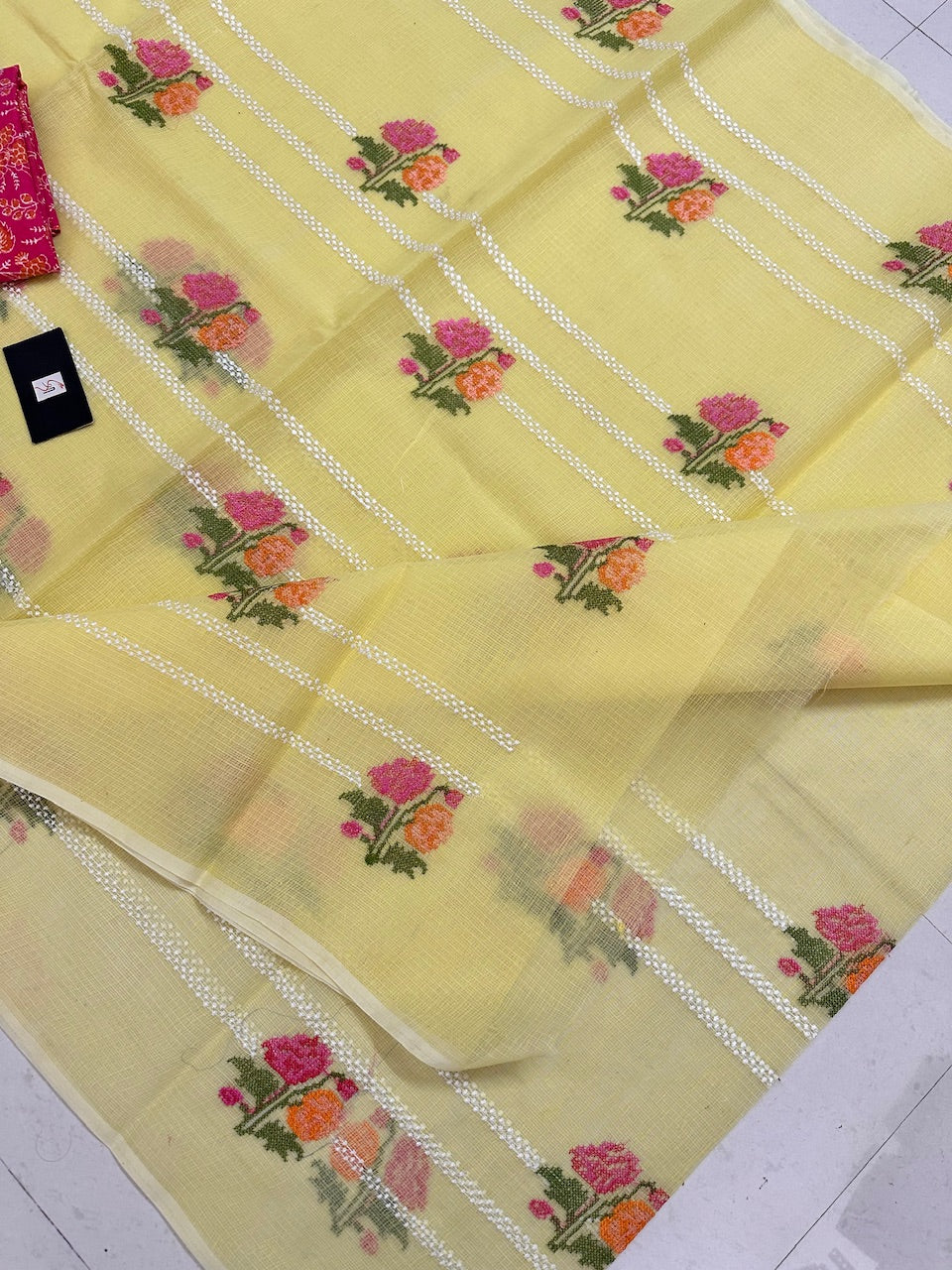 Embroidered Kota Cotton Doria Saree