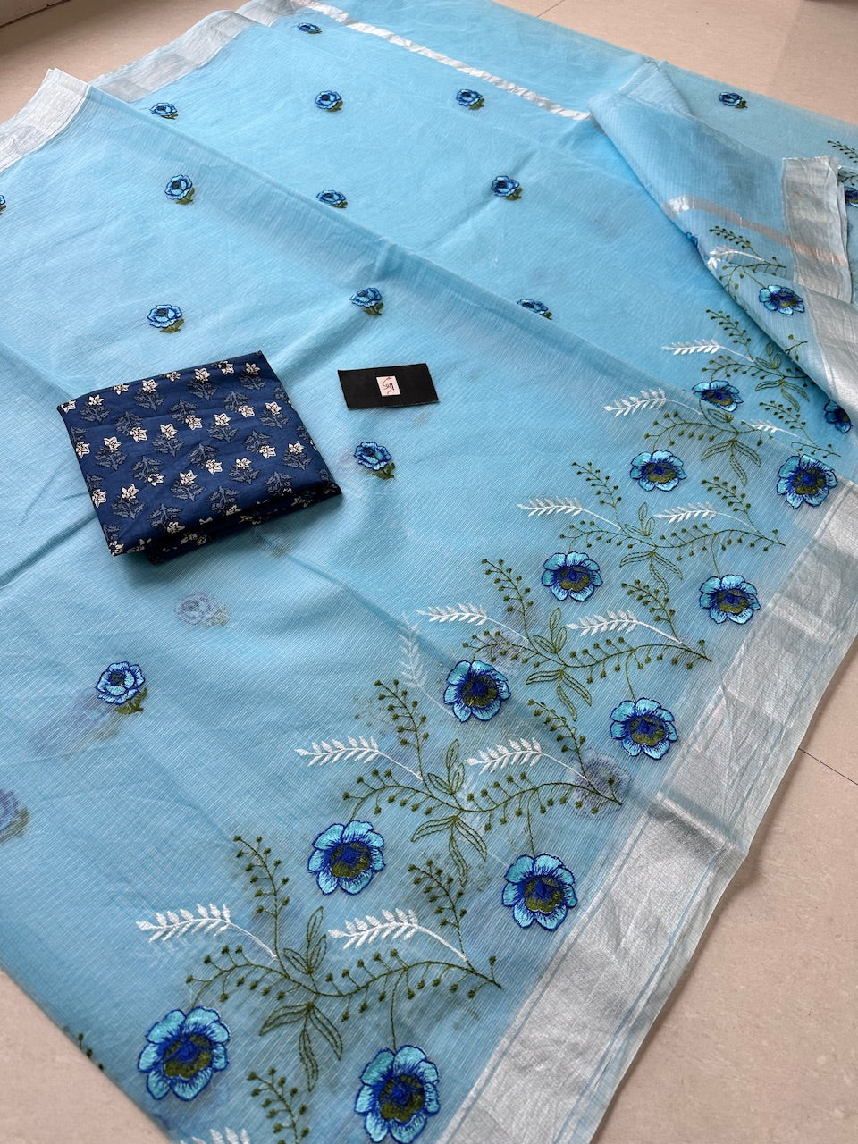 Embroidered Kota Cotton Doria Saree