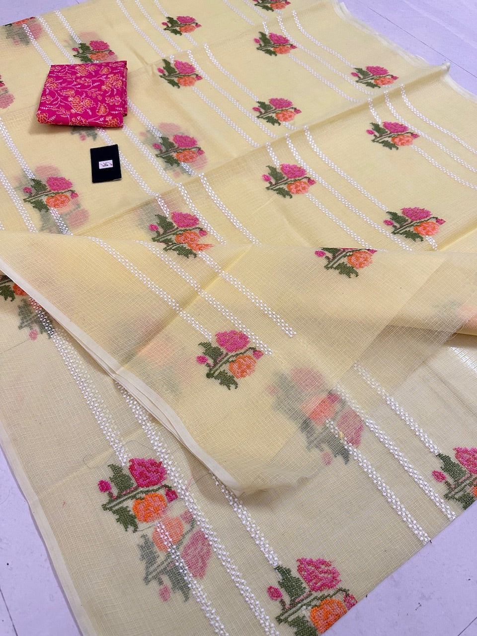 Embroidered Kota Cotton Doria Saree