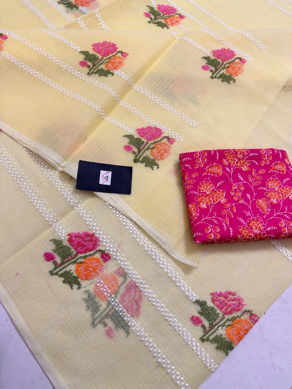 Embroidered Kota Cotton Doria Saree