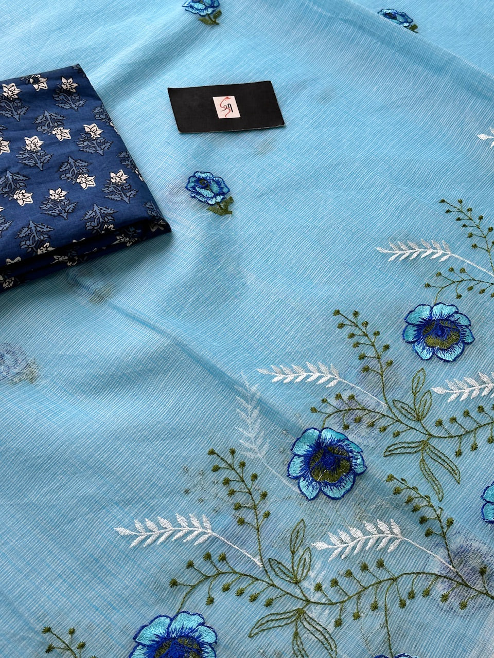 Embroidered Kota Cotton Doria Saree