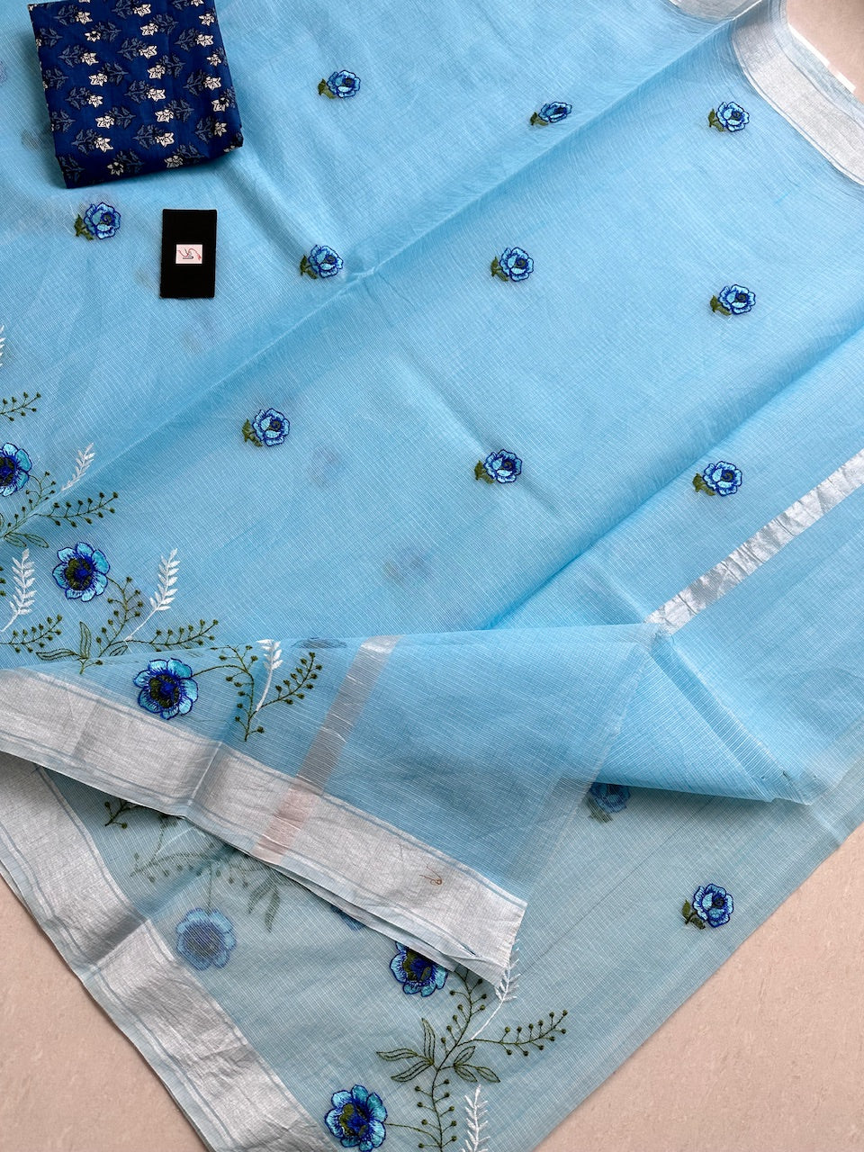 Embroidered Kota Cotton Doria Saree