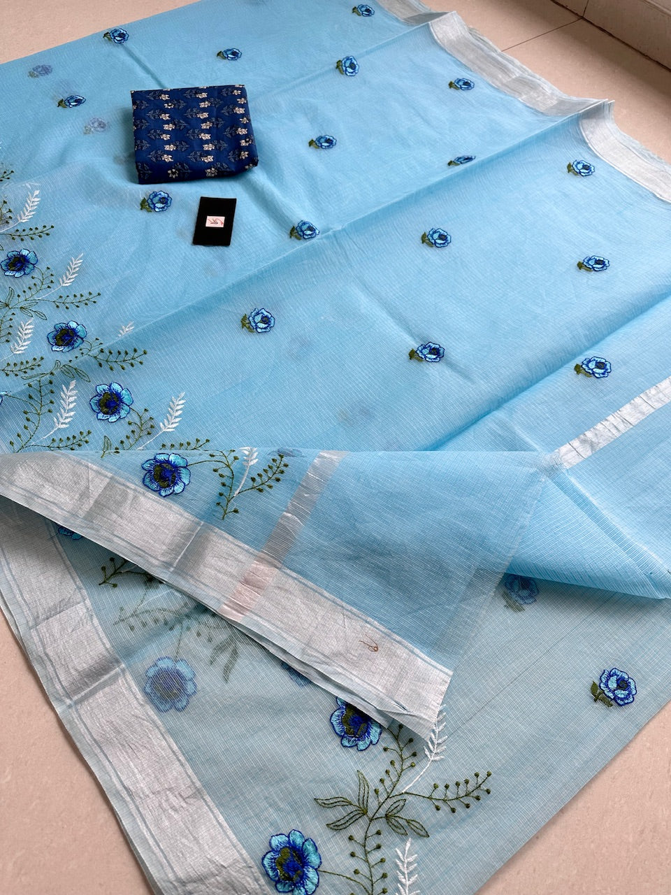 Embroidered Kota Cotton Doria Saree