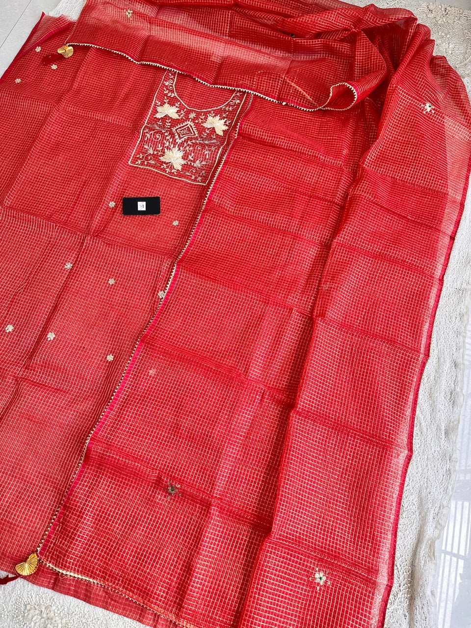 Jaipuri Gota Patti Embroidered Kota Cotton Tissue Doria Top N Dupatta (Suit)