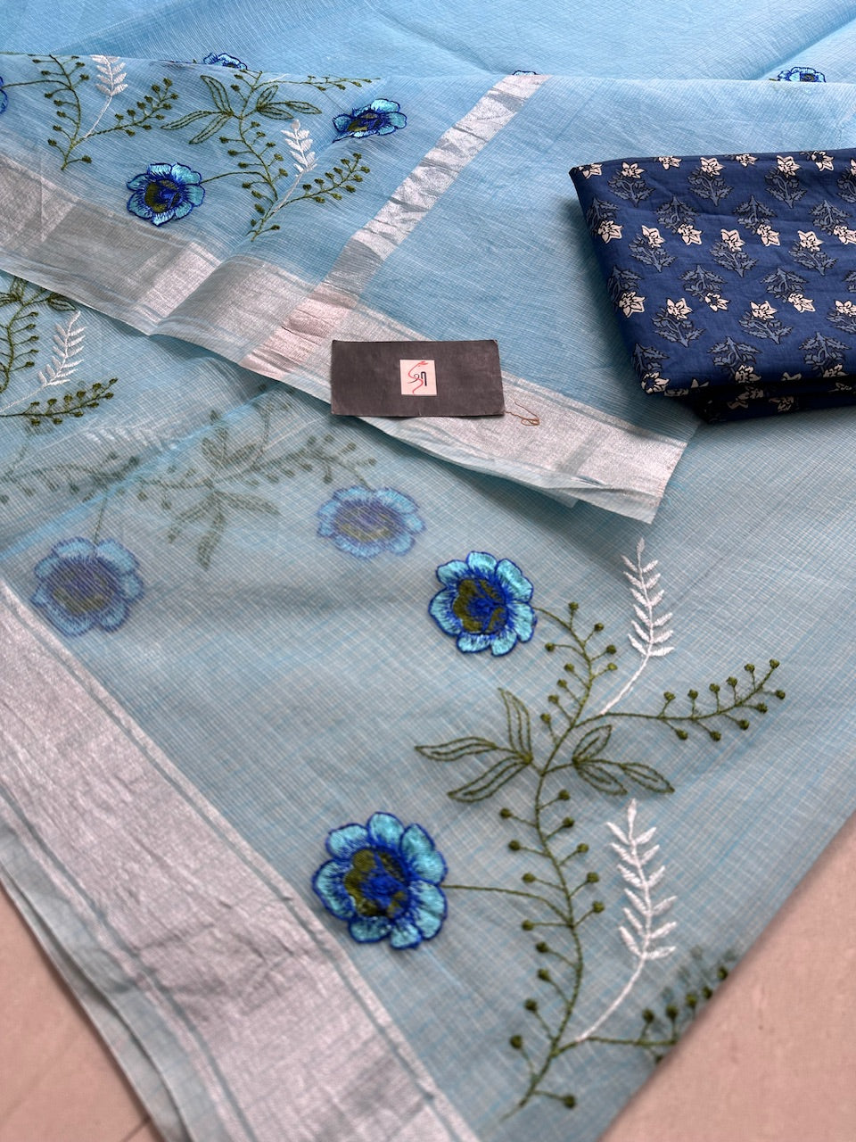 Embroidered Kota Cotton Doria Saree