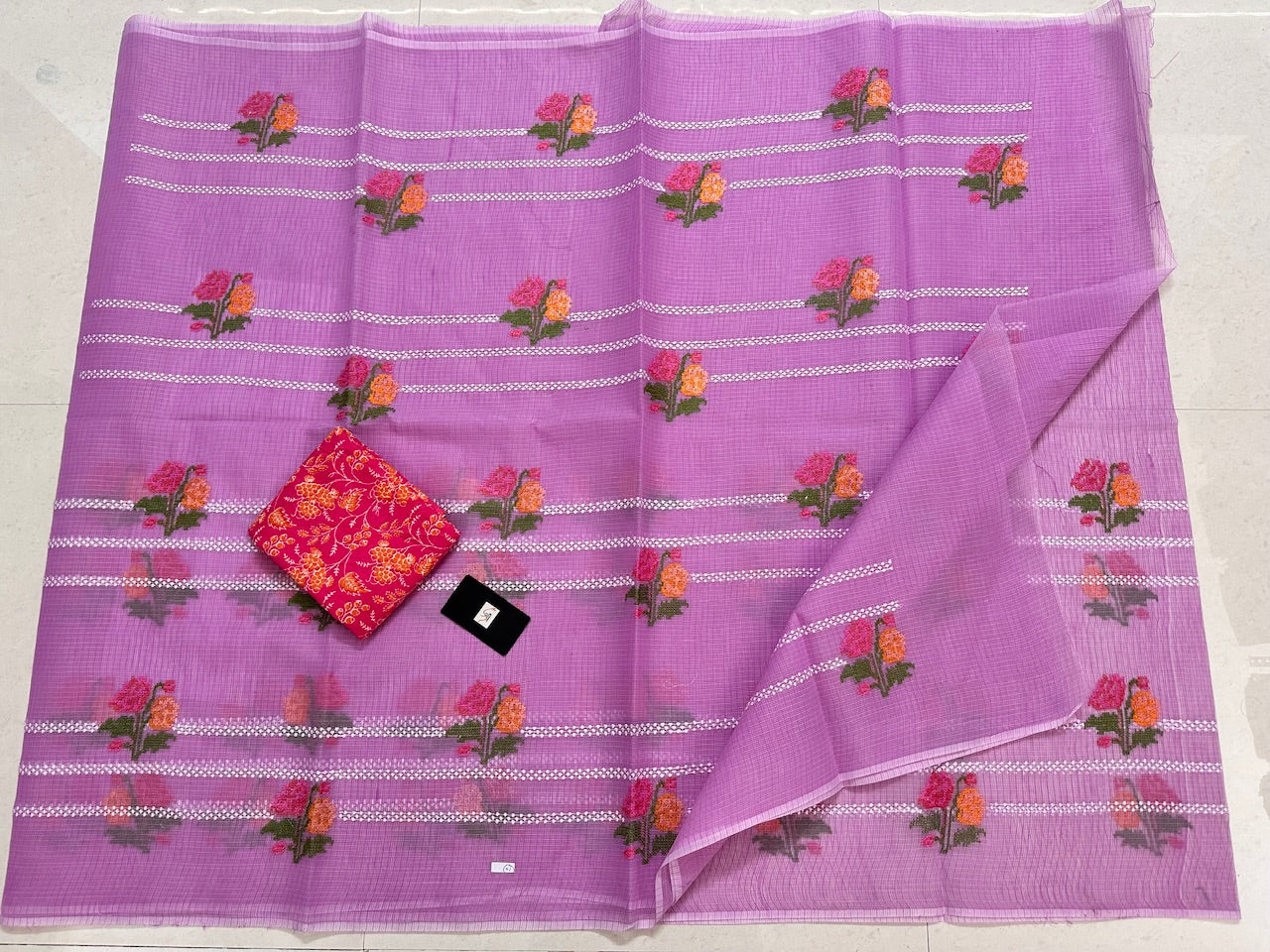 Embroidered Kota Cotton Doria Saree