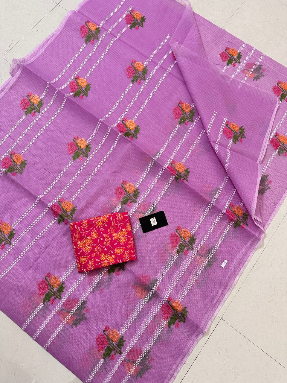 Embroidered Kota Cotton Doria Saree