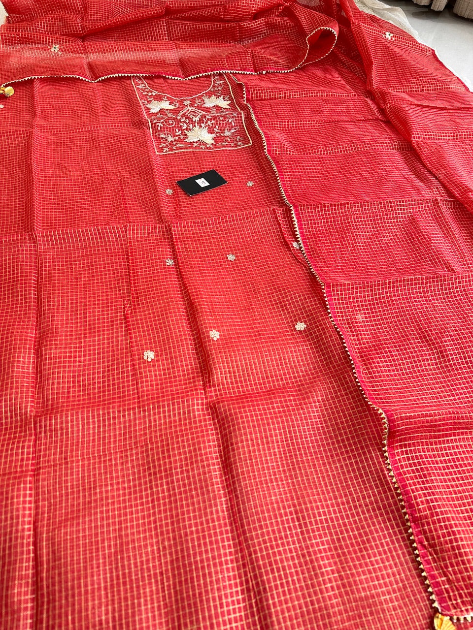 Jaipuri Gota Patti Embroidered Kota Cotton Tissue Doria Top N Dupatta (Suit)