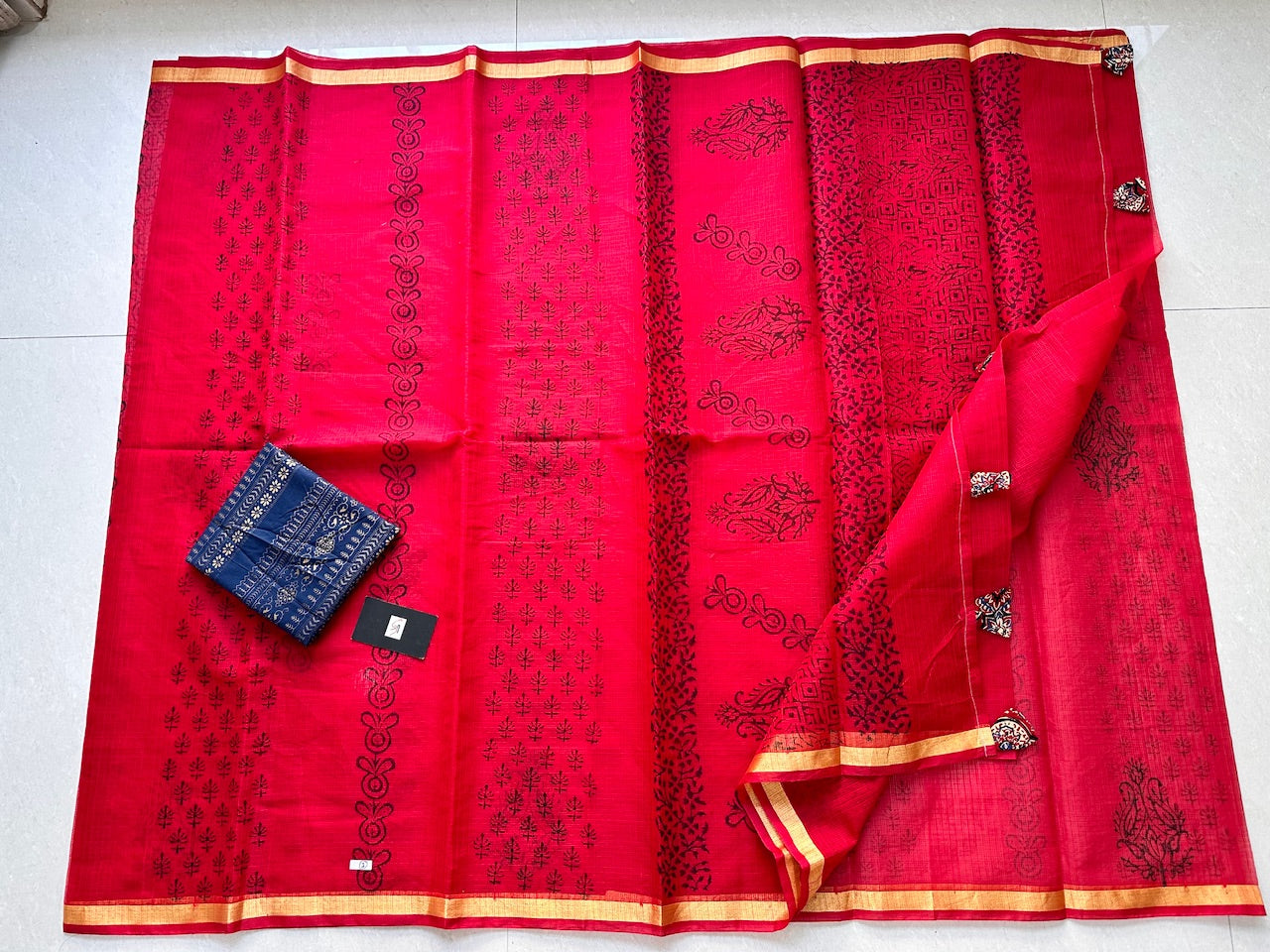 HandBlock Printed Kota Cotton Doria Saree