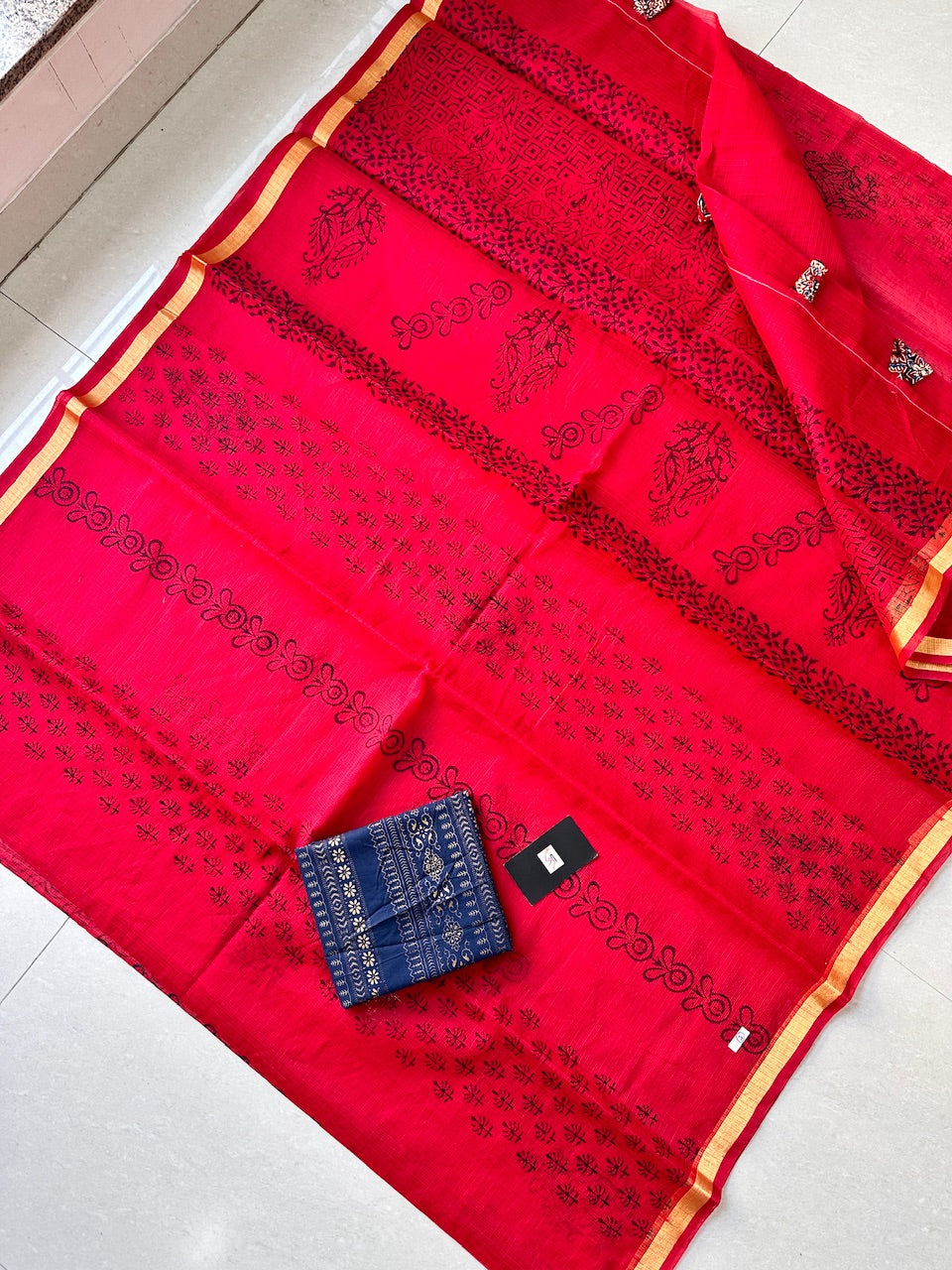 HandBlock Printed Kota Cotton Doria Saree