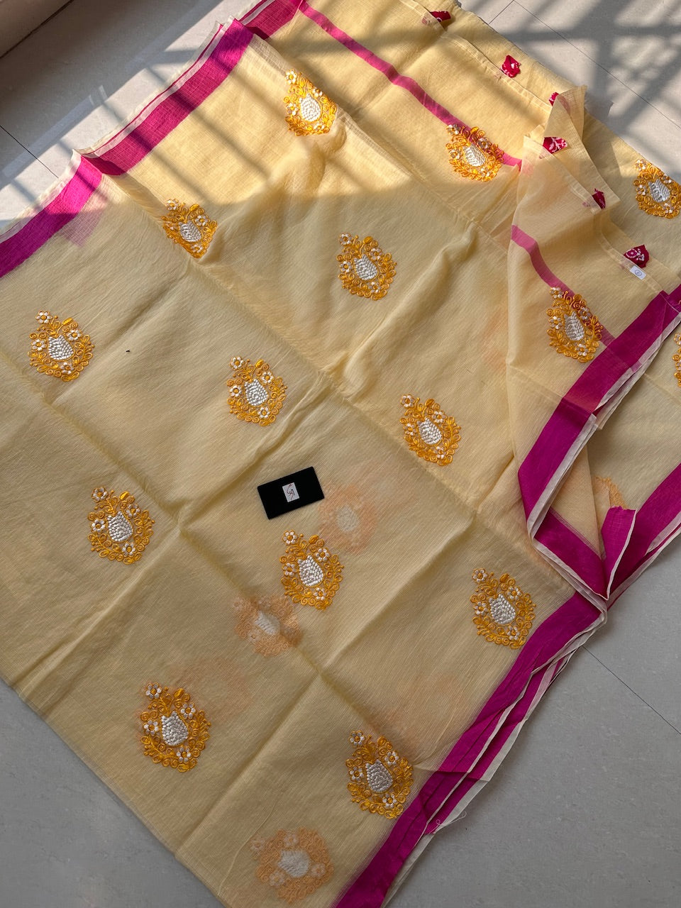 Embroidered Kota Cotton Doria Saree