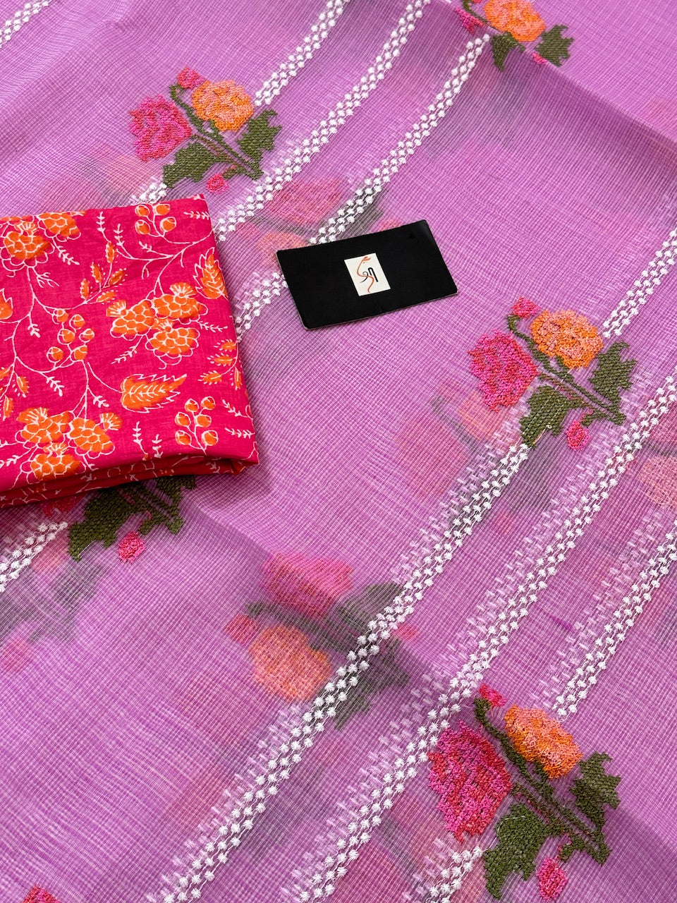 Embroidered Kota Cotton Doria Saree