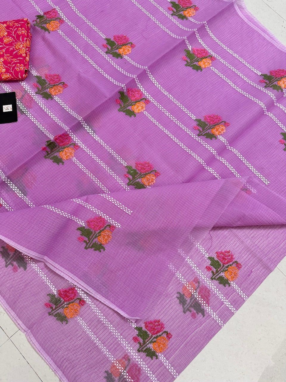 Embroidered Kota Cotton Doria Saree