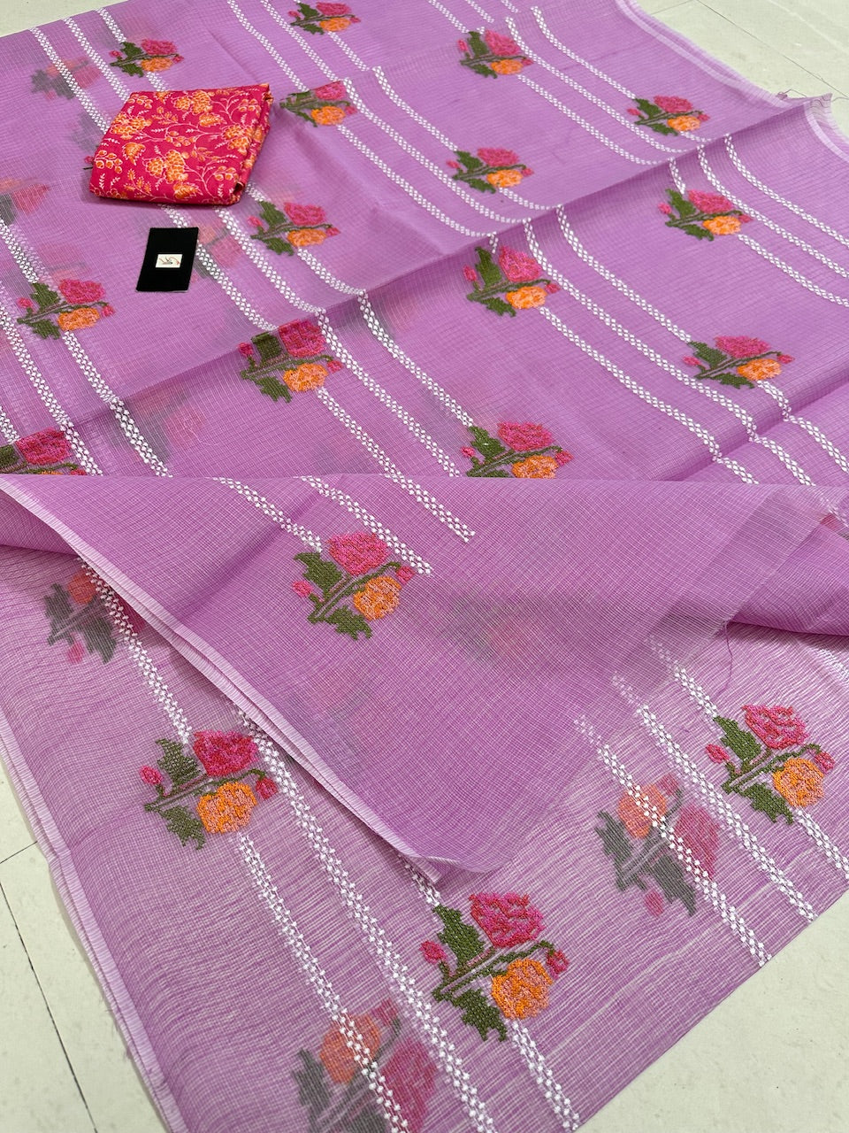 Embroidered Kota Cotton Doria Saree