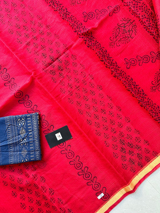 HandBlock Printed Kota Cotton Doria Saree