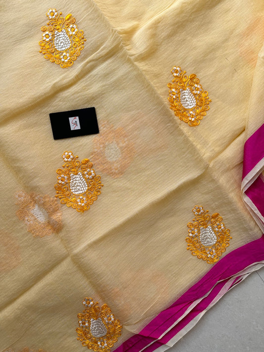 Embroidered Kota Cotton Doria Saree