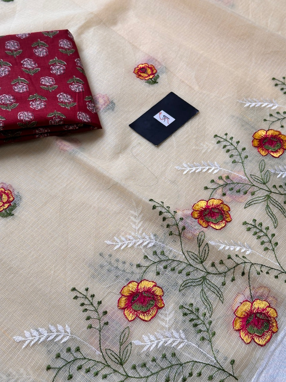 Embroidered Kota Cotton Doria Saree