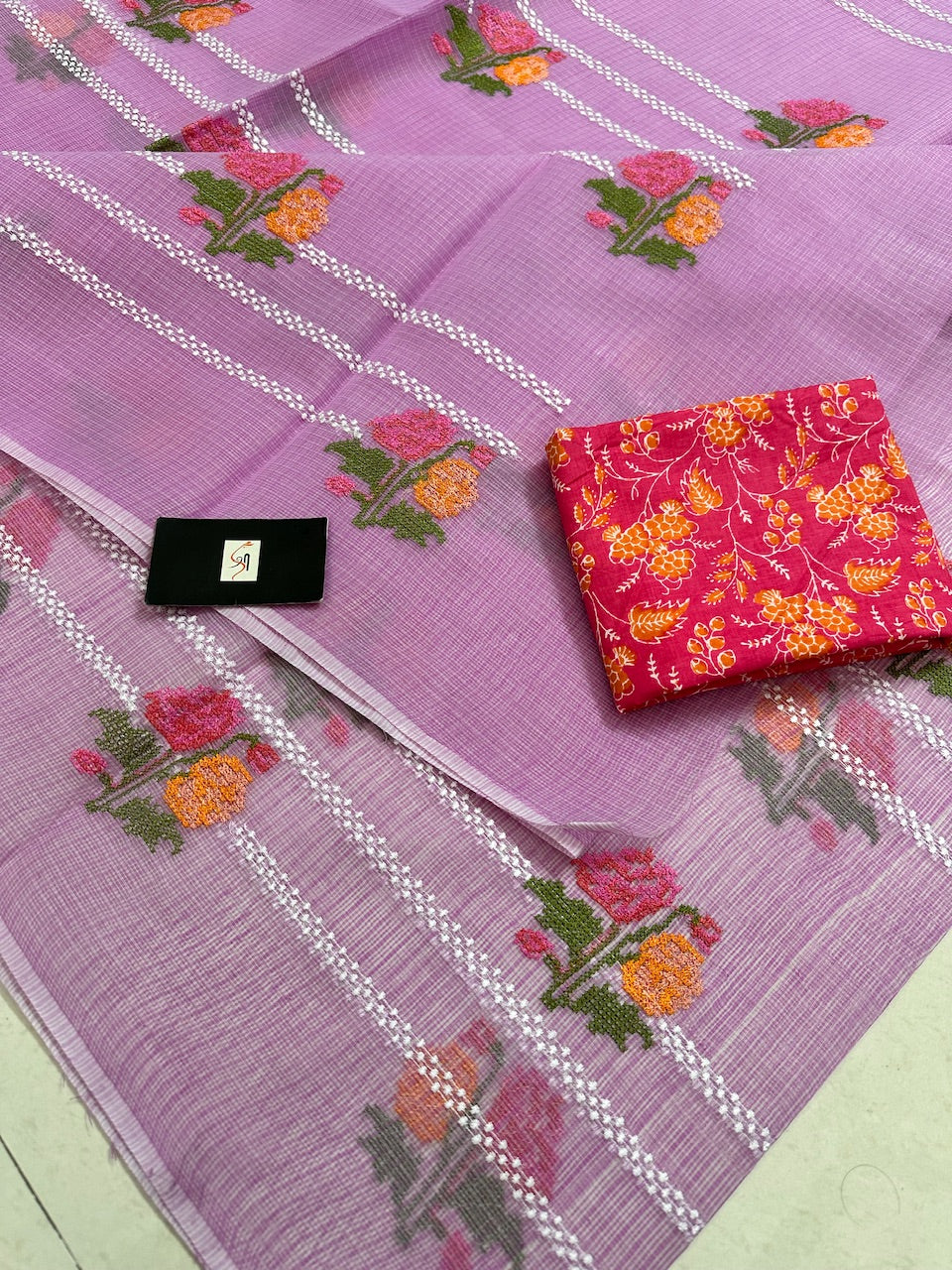 Embroidered Kota Cotton Doria Saree