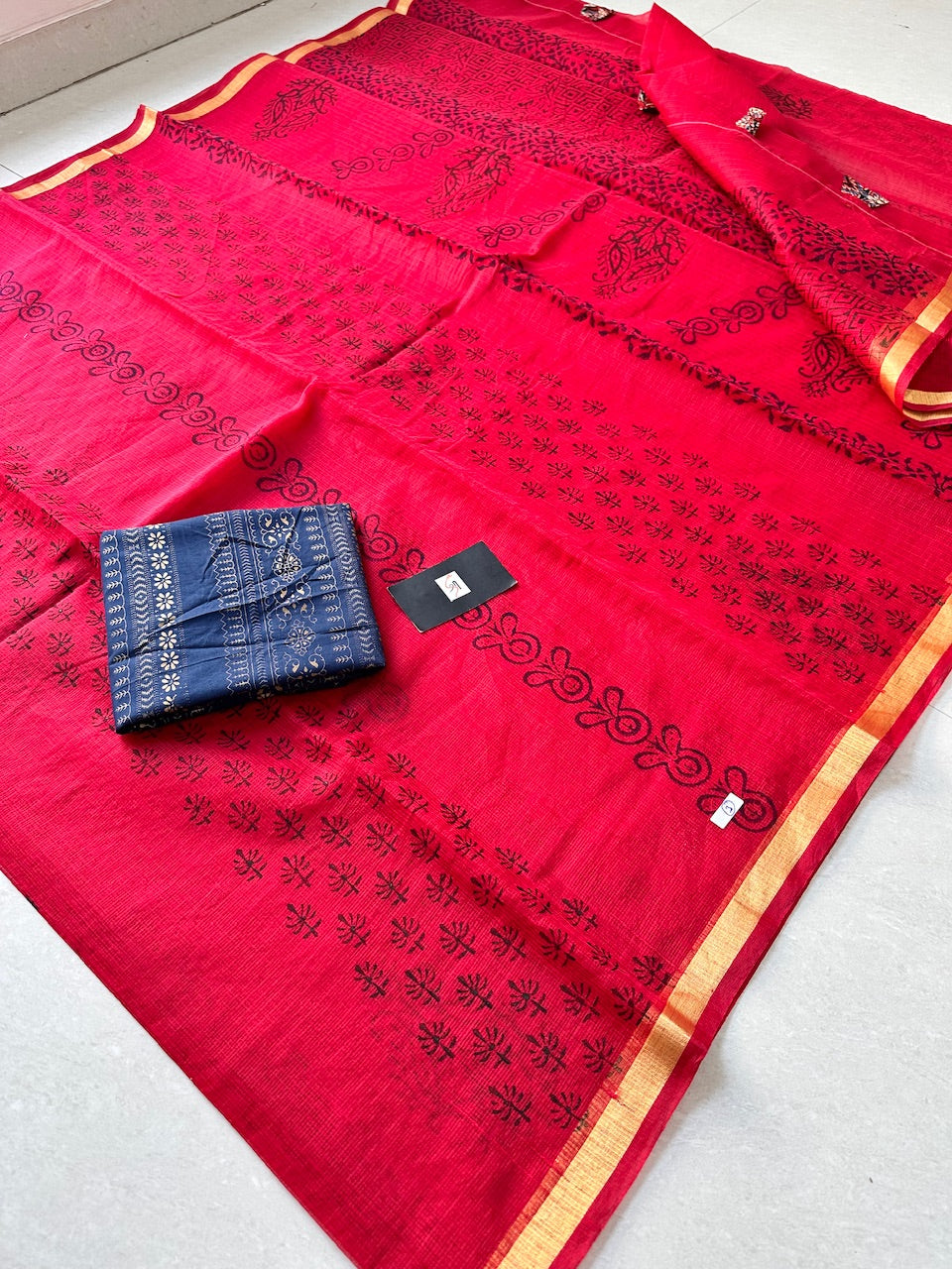 HandBlock Printed Kota Cotton Doria Saree