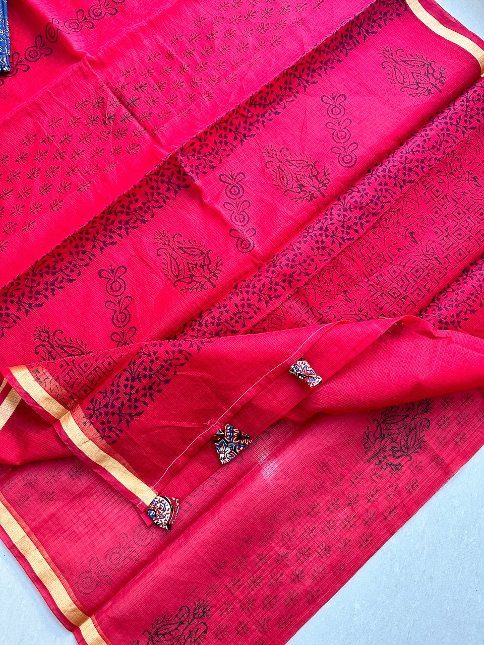 HandBlock Printed Kota Cotton Doria Saree