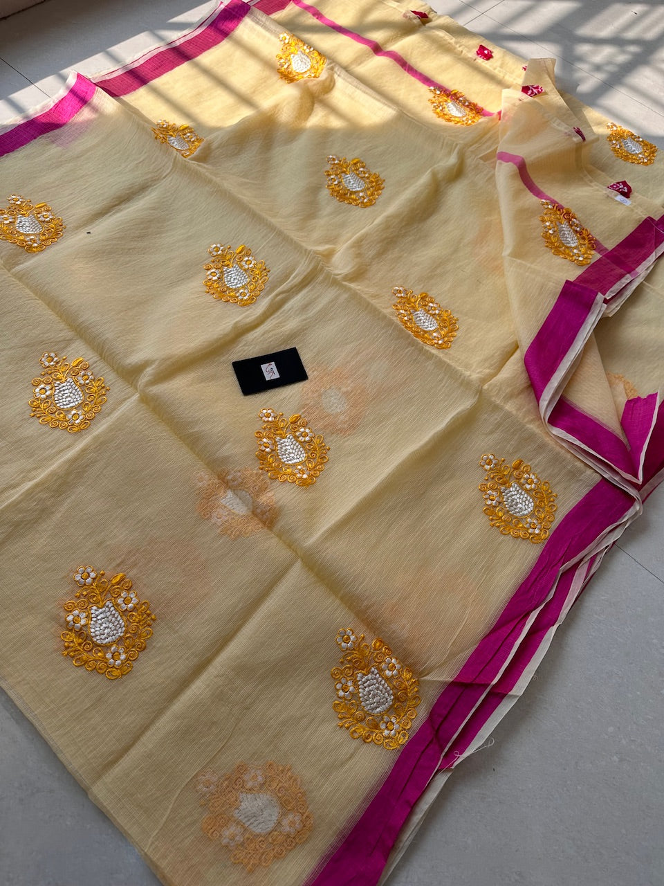 Embroidered Kota Cotton Doria Saree