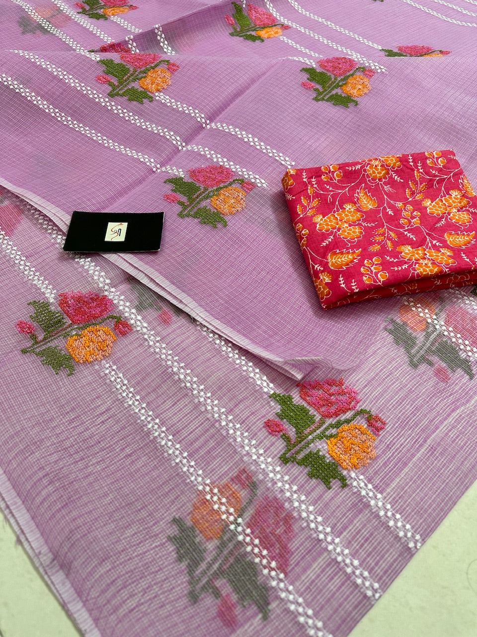 Embroidered Kota Cotton Doria Saree