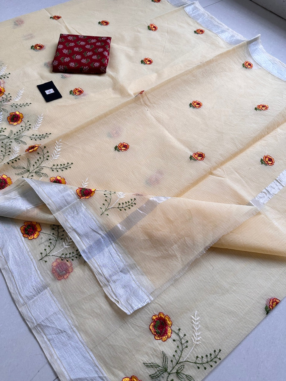 Embroidered Kota Cotton Doria Saree