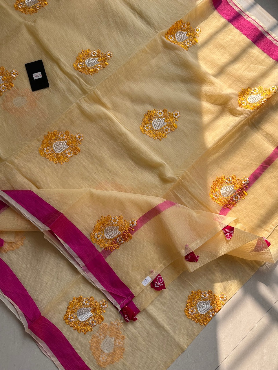 Embroidered Kota Cotton Doria Saree