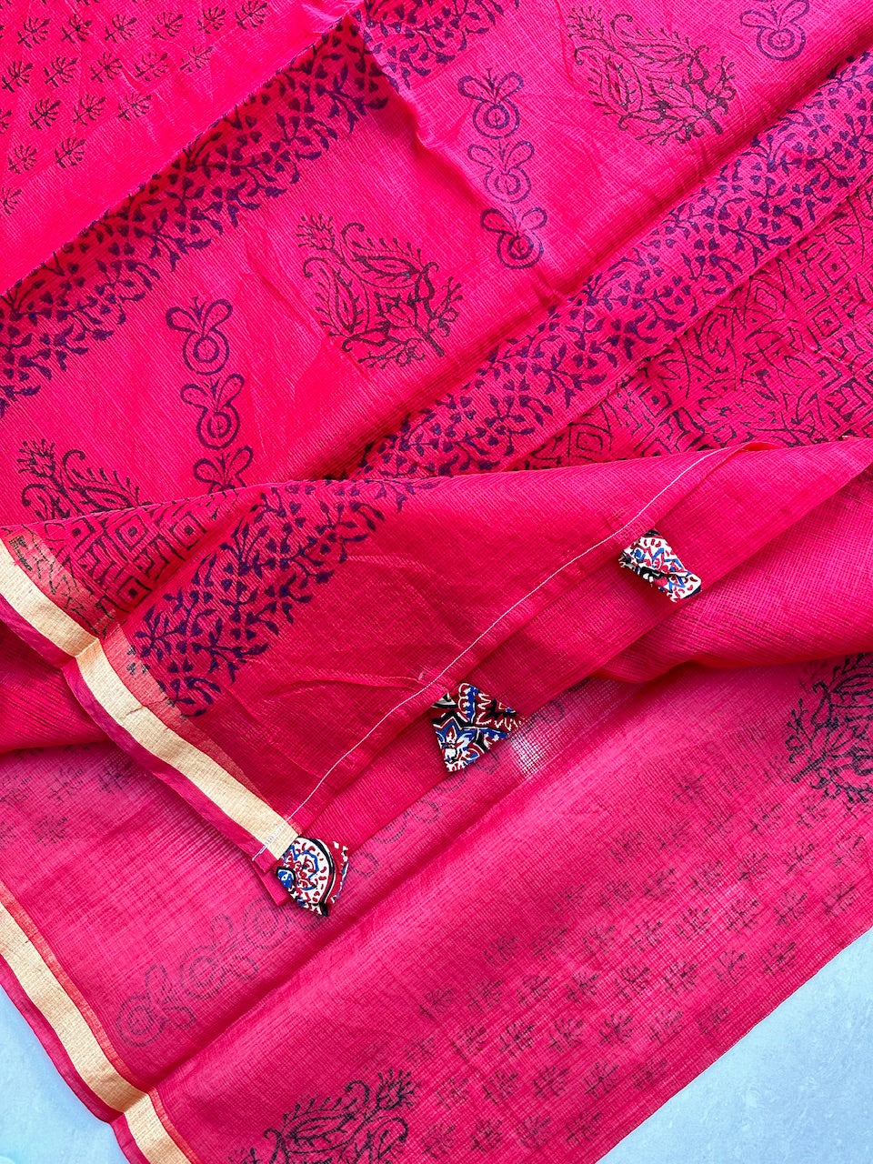 HandBlock Printed Kota Cotton Doria Saree