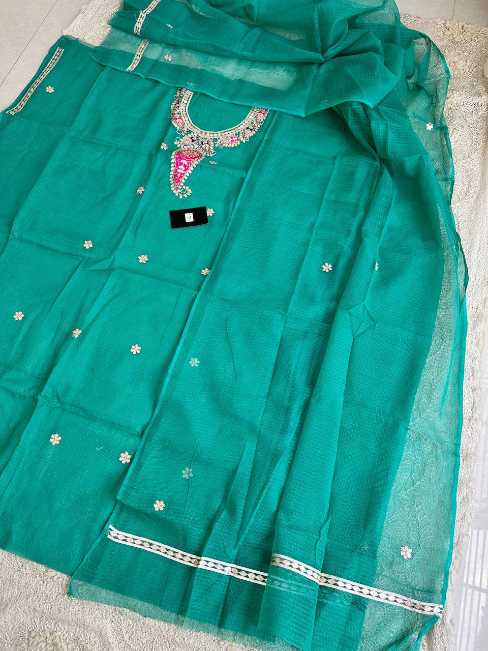 Pure Jaipuri Gota Patti Hand Embroidered Kota Cotton Doria Top N Dupatta (Suit)